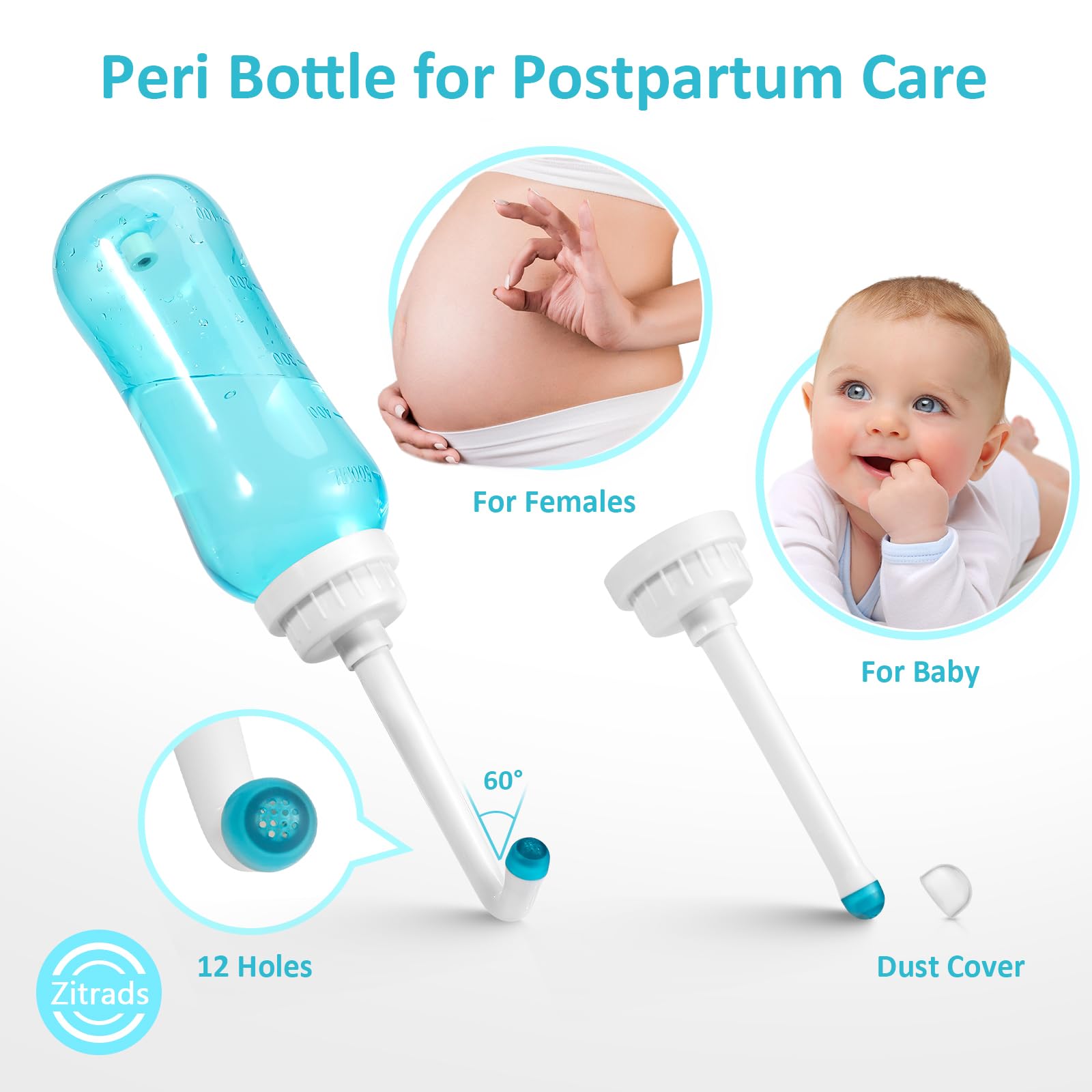 Peri Bottle Zitrads, Squeeze-Free Portable Bidet for Postpartum Essentials, Peri Bottles
